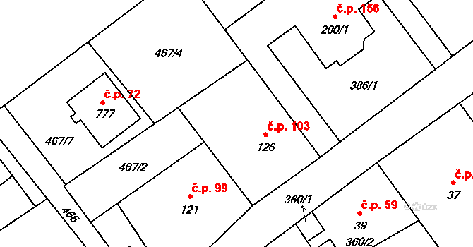 Dolní Studénky 103 na parcele st. 126 v KÚ Dolní Studénky, Katastrální mapa