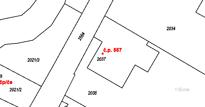 Šunychl 557, Bohumín na parcele st. 2037 v KÚ Nový Bohumín, Katastrální mapa