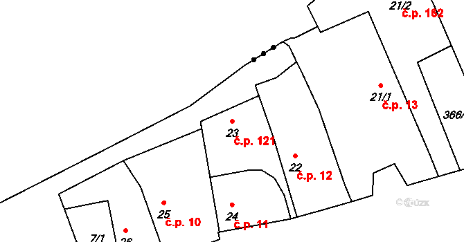 Černčice 121 na parcele st. 23 v KÚ Černčice u Loun, Katastrální mapa
