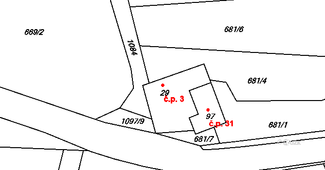 Vokov 3 na parcele st. 29 v KÚ Vokov u Rynárce, Katastrální mapa