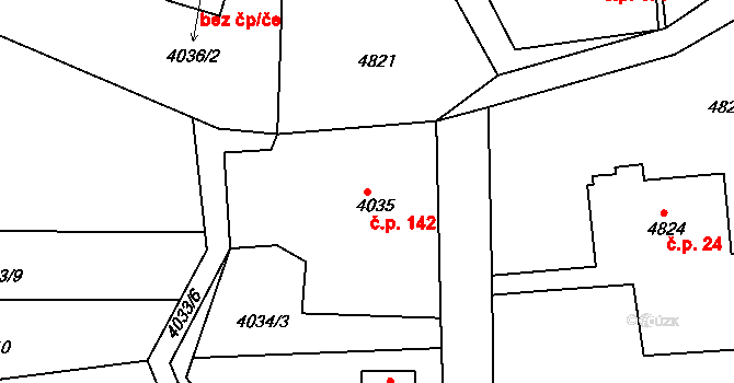 Lískovec 142, Frýdek-Místek na parcele st. 4035 v KÚ Lískovec u Frýdku-Místku, Katastrální mapa