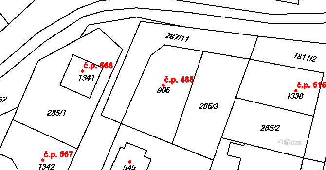 Litovel 465 na parcele st. 905 v KÚ Litovel, Katastrální mapa