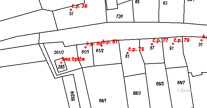 Dobřichov 57 na parcele st. 61/2 v KÚ Dobřichov, Katastrální mapa