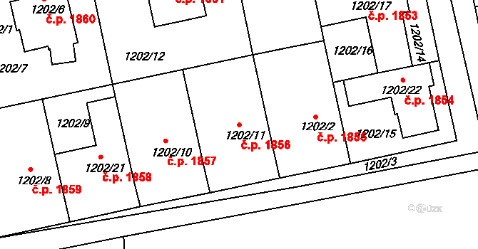 Turnov 1856 na parcele st. 1202/11 v KÚ Turnov, Katastrální mapa