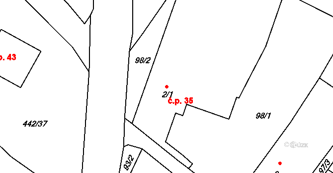 Český Rudolec 35 na parcele st. 2/1 v KÚ Český Rudolec, Katastrální mapa