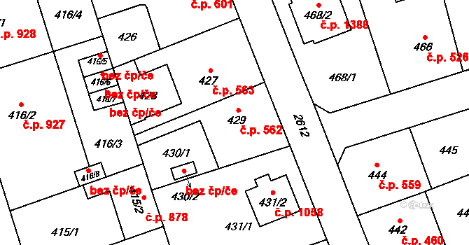 Radotín 562, Praha na parcele st. 429 v KÚ Radotín, Katastrální mapa