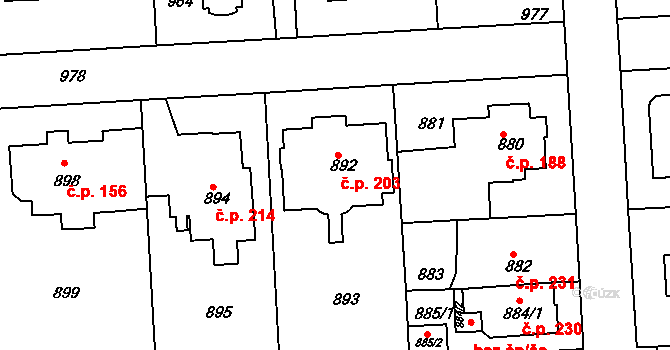 Strašnice 203, Praha na parcele st. 892 v KÚ Strašnice, Katastrální mapa