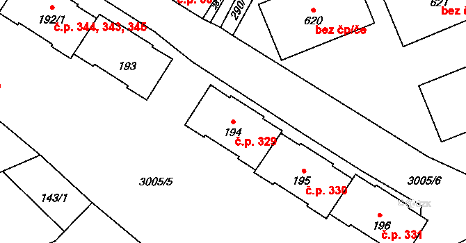 Dubá 329 na parcele st. 194 v KÚ Dubá, Katastrální mapa
