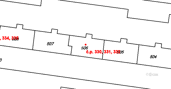 Povel 330,331,332, Olomouc na parcele st. 504 v KÚ Povel, Katastrální mapa