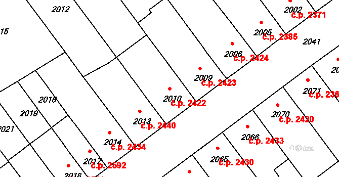 Chomutov 2422 na parcele st. 2010 v KÚ Chomutov II, Katastrální mapa