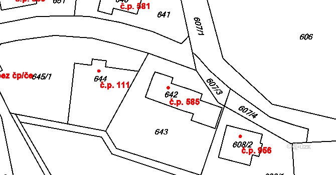 Liberec XIV-Ruprechtice 585, Liberec na parcele st. 642 v KÚ Ruprechtice, Katastrální mapa