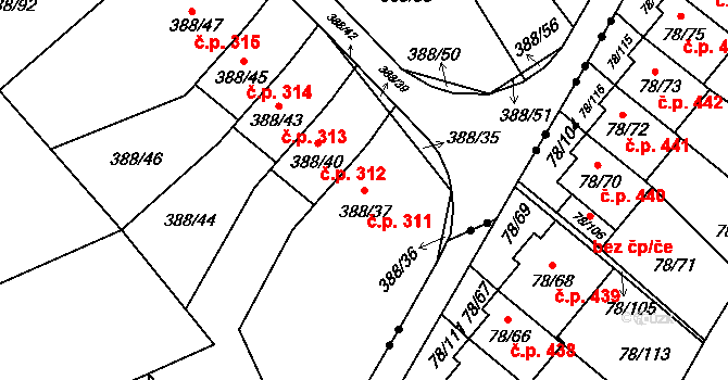 Liberec XIX-Horní Hanychov 311, Liberec na parcele st. 388/37 v KÚ Horní Hanychov, Katastrální mapa