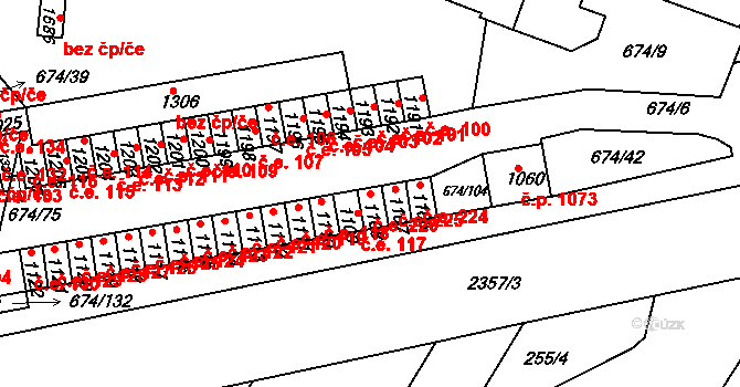 Rosice 226 na parcele st. 1108 v KÚ Rosice u Brna, Katastrální mapa