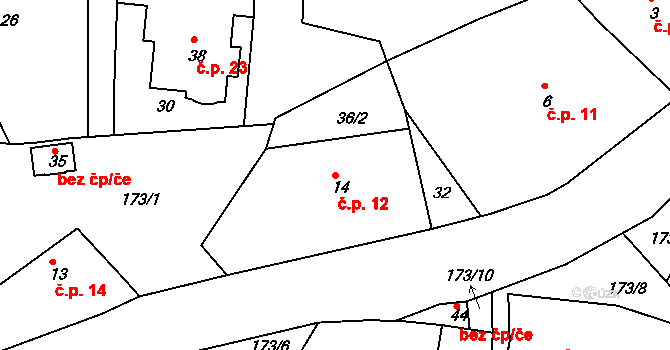 Zádolí 12, Trnov na parcele st. 14 v KÚ Zádolí u Trnova, Katastrální mapa