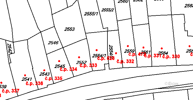 Dolní Kounice 528 na parcele st. 2554/1 v KÚ Dolní Kounice, Katastrální mapa