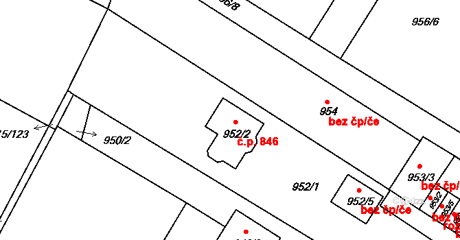 Veselí nad Lužnicí II 846, Veselí nad Lužnicí na parcele st. 952/2 v KÚ Veselí nad Lužnicí, Katastrální mapa