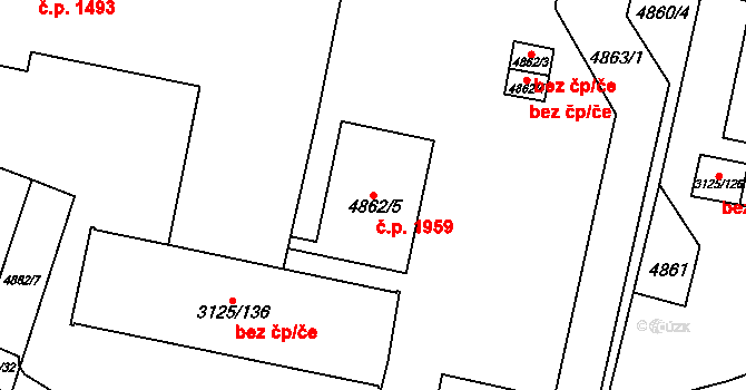 Řečkovice 1959, Brno na parcele st. 4862/5 v KÚ Řečkovice, Katastrální mapa