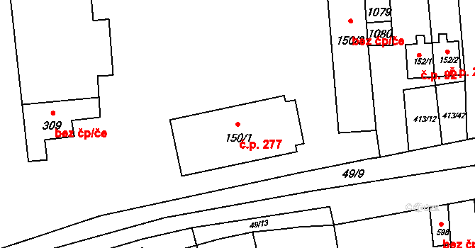 Roudná 277 na parcele st. 150/1 v KÚ Roudná nad Lužnicí, Katastrální mapa