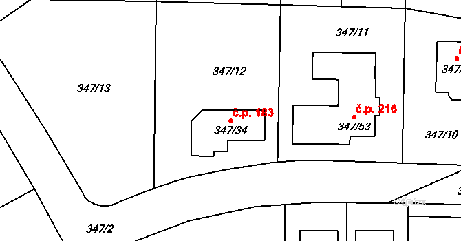 Jenišov 183 na parcele st. 347/34 v KÚ Jenišov, Katastrální mapa
