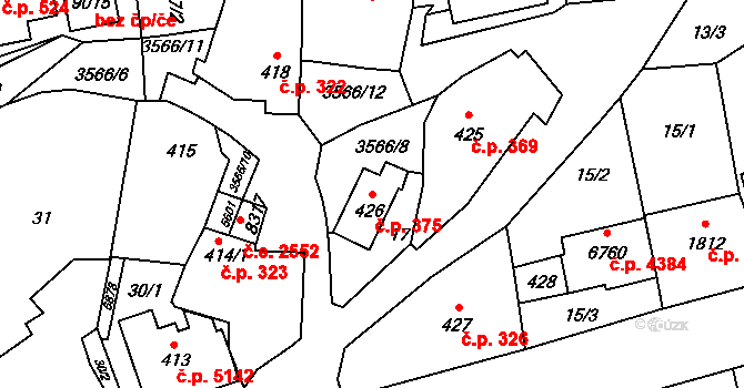 Zlín 375 na parcele st. 426 v KÚ Zlín, Katastrální mapa