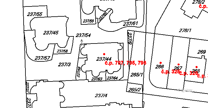 Troja 795,796,797, Praha na parcele st. 237/44 v KÚ Troja, Katastrální mapa