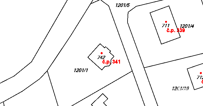 Havlovice 341 na parcele st. 742 v KÚ Havlovice, Katastrální mapa