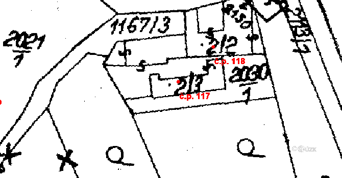 Budkov 117 na parcele st. 2/3 v KÚ Budkov, Katastrální mapa