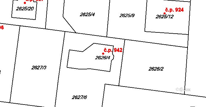 Pražské Předměstí 942, Jaroměř na parcele st. 2626/4 v KÚ Jaroměř, Katastrální mapa
