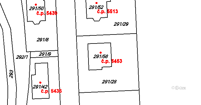 Helenín 5453, Jihlava na parcele st. 291/56 v KÚ Helenín, Katastrální mapa