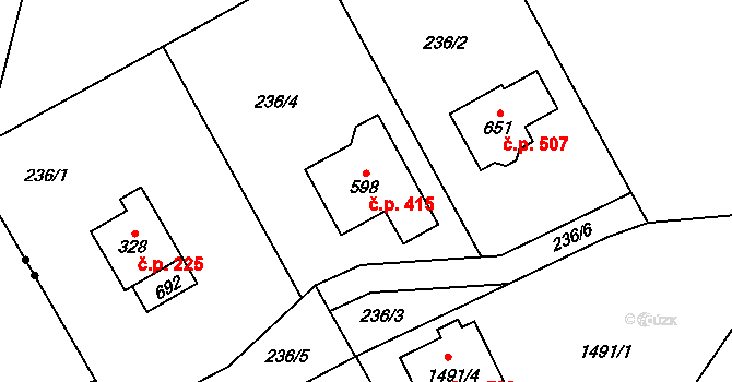 Horní Datyně 415, Vratimov na parcele st. 598 v KÚ Horní Datyně, Katastrální mapa