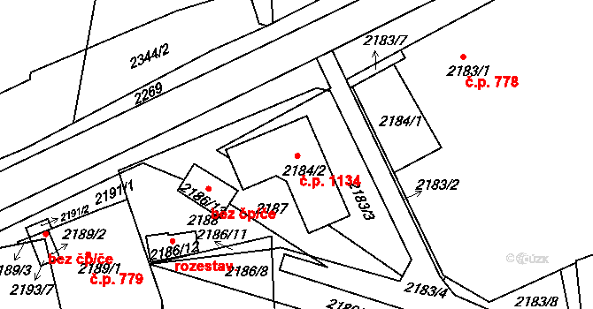 Pod Cvilínem 1134, Krnov na parcele st. 2184/2 v KÚ Opavské Předměstí, Katastrální mapa