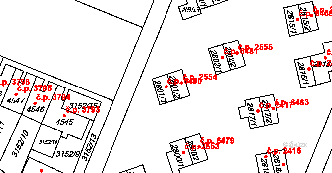 Zlín 6480 na parcele st. 2801/1 v KÚ Zlín, Katastrální mapa
