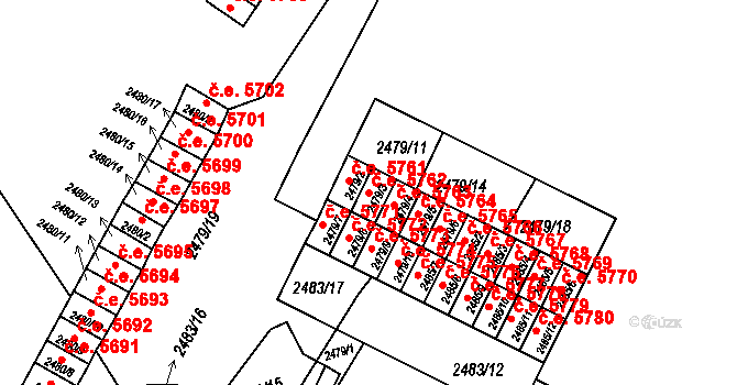 Kadaň 5762 na parcele st. 2479/3 v KÚ Kadaň, Katastrální mapa