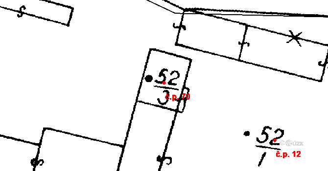 Hobšovice 70 na parcele st. 52/3 v KÚ Hobšovice, Katastrální mapa