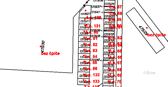 Fryštát 53, Karviná na parcele st. 1315/7 v KÚ Karviná-město, Katastrální mapa