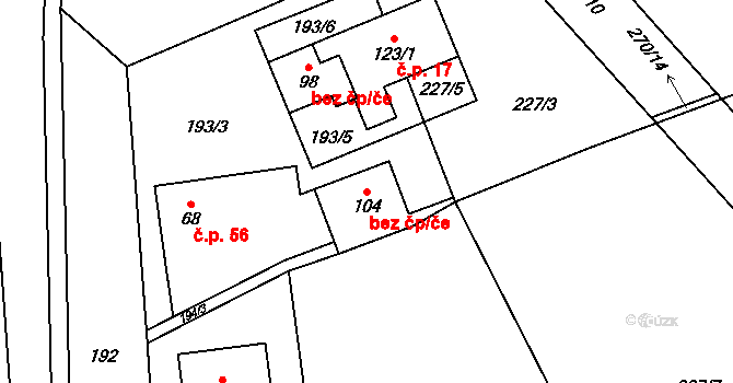 Nýrov 38329310 na parcele st. 104 v KÚ Nýrov, Katastrální mapa