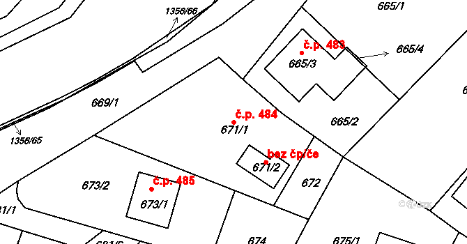 Bylnice 484, Brumov-Bylnice na parcele st. 671/1 v KÚ Bylnice, Katastrální mapa