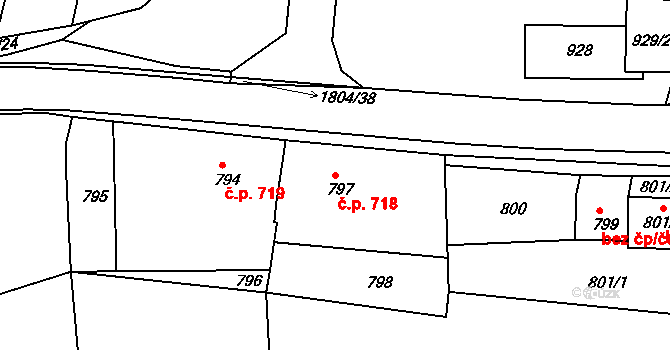 Brumov 718, Brumov-Bylnice na parcele st. 797 v KÚ Brumov, Katastrální mapa