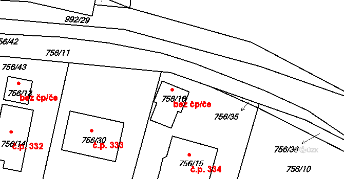 Srubec 41621310 na parcele st. 756/16 v KÚ Srubec, Katastrální mapa