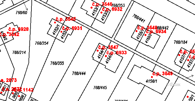 Zlín 3547 na parcele st. 4154/1 v KÚ Zlín, Katastrální mapa
