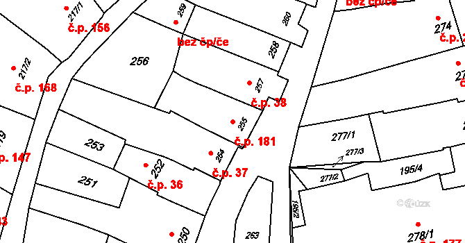 Bošovice 181 na parcele st. 255 v KÚ Bošovice, Katastrální mapa