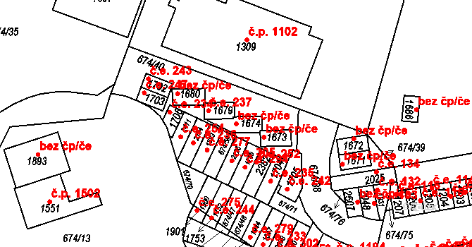 Rosice 46047310 na parcele st. 1674 v KÚ Rosice u Brna, Katastrální mapa