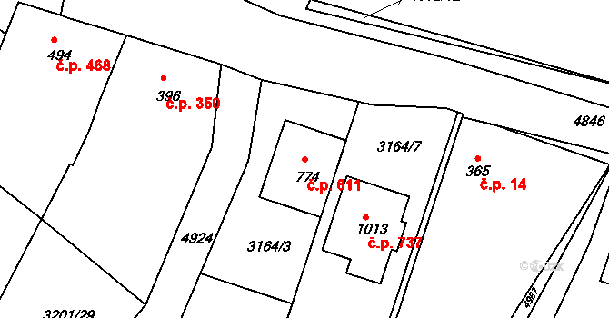 Boršice 611 na parcele st. 774 v KÚ Boršice u Buchlovic, Katastrální mapa