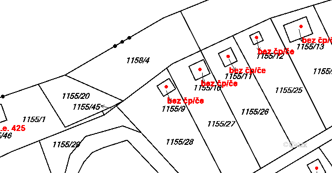 Bystřany 49253310 na parcele st. 1155/9 v KÚ Bystřany, Katastrální mapa