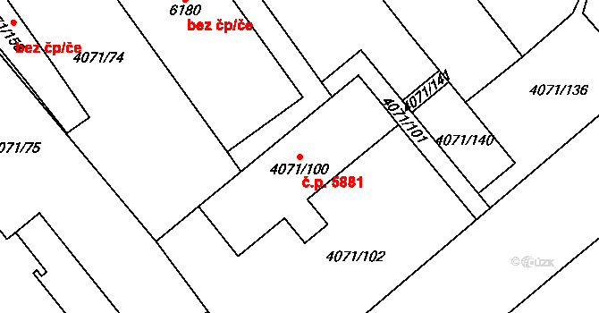 Chomutov 5881 na parcele st. 4071/100 v KÚ Chomutov I, Katastrální mapa