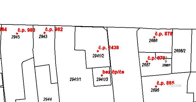 Pod Bezručovým vrchem 2438, Krnov na parcele st. 2941/2 v KÚ Krnov-Horní Předměstí, Katastrální mapa