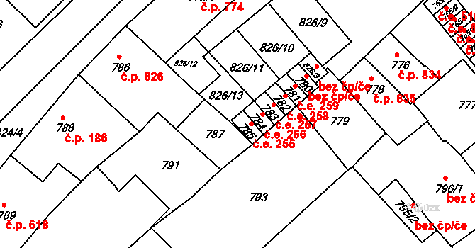 Bučovice 255 na parcele st. 785 v KÚ Bučovice, Katastrální mapa