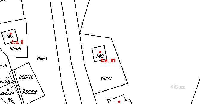 Miřetín 11, Proseč na parcele st. 148 v KÚ Miřetín, Katastrální mapa