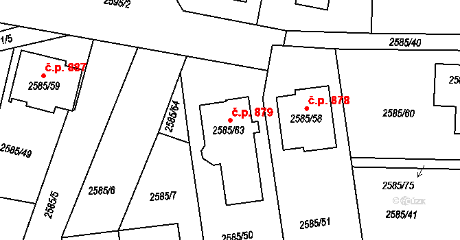 Protivín 879 na parcele st. 2585/63 v KÚ Protivín, Katastrální mapa