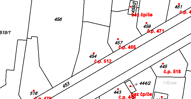 Nýřany 512 na parcele st. 454 v KÚ Nýřany, Katastrální mapa